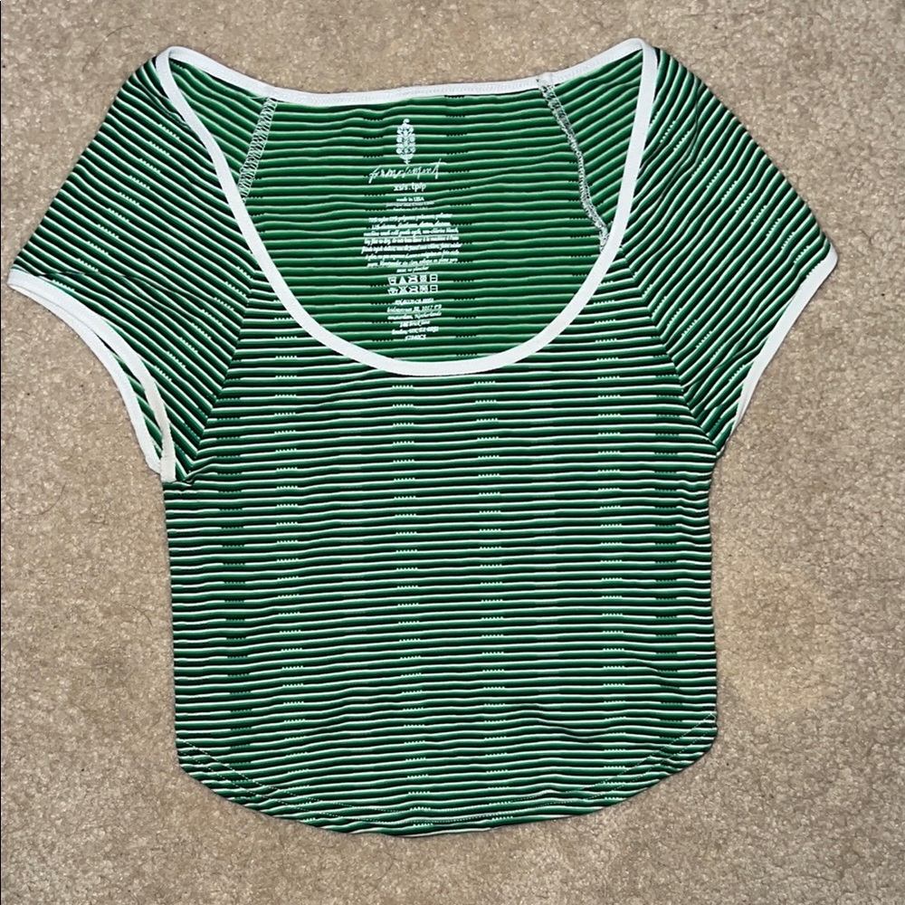Free People Movement Green and White Fitted Crop Tee